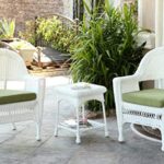 Jeco 3 Piece Wicker End Table Set with with Green Chair Cushion, White