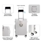 LAZEYARD Aluminum Frame Carry On Luggage with Cup Holder and Usb Port, Front Compartment, TSA Lock, 22x14x9 Airline Approved Carry-On Hardside Suitcase Spinner Wheels(White, 20-lnch)