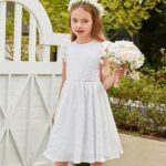 Arshiner Dresses for Girls Ruffle Sleeveless Round Neck Midi Holiday Dress with Pockets?5-6Years, White?