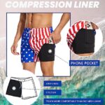 Aueyan Mens Patriotic Swim Trunks with Compression Liner American Flag Swimming Suit 5 Inch Inseam Men’s Compression Lined Bathing Suit USA 4th of July Swimming Trunks Short Swimwear 5inch,Flag L