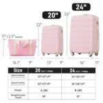 Merax Luggage sets of 3 Piece 20 24 IN Carry on Luggage Hard Case White Pink Luggage Expandable Checked Luggage Suitcase Set with Wheels