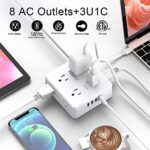 Surge Protector Power Strip – 6 Ft Flat Plug Extension Cord with 8 Widely Outlets and 4 USB Ports(1 USB C), 3 Side Outlet Extender for Home Office, White, ETL Listed