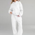 AUTOMET Sweatsuits Women 2 Piece Outfit Lounge Two Piece Sets Fall Fashion 2024 Tracksuits Oversized Sweatshirt and Sweatpants Casual Teen Girls Clothing White M