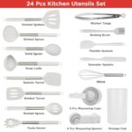 Silicone Kitchen Utensils Set – Culinary Couture 24-Pieces White Silicone Cooking Utensils Set for Nonstick Cookware – Silicone Spatulas Set, Stainless Steel Handle & Other Kitchen accessories