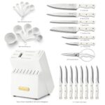 McCook® Knife Sets, White High Carbon Stainless Steel Kitchen Knife Sets with with Built-in Sharpener