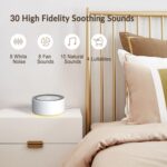 Kipcush White Noise Sound Machine with Nursery Lamp, Mood Lighting, 7 Colour Night Light, 30 Soothing Sounds for Baby/Adult. Timer, Plug in, Memory Function, Touch Control