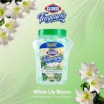 Clorox Fraganzia Air Freshener Crystal Beads White Lily Bloom 12oz Jar LongLasting Air Freshener Beads Easy to Use Vented Jar Air Scent Beads for Homes, Bathrooms, Closets, Car or Office (Pack of 1)